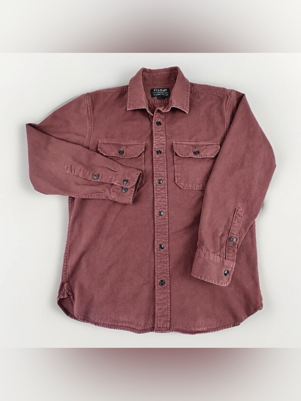 Filson Mens S Red Cotton Twill Work Shirt Long Sleeve Button Up Rugged Outdoor